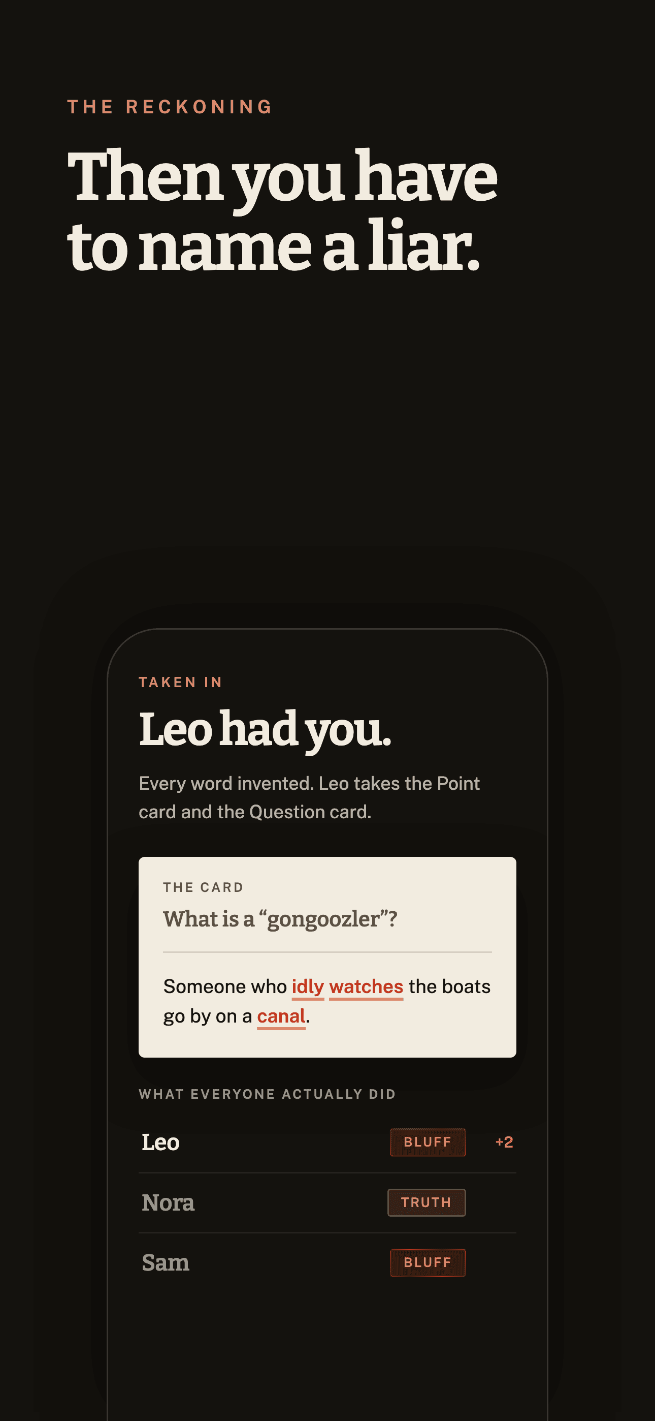Bluffo reveal screen — Leo had you.