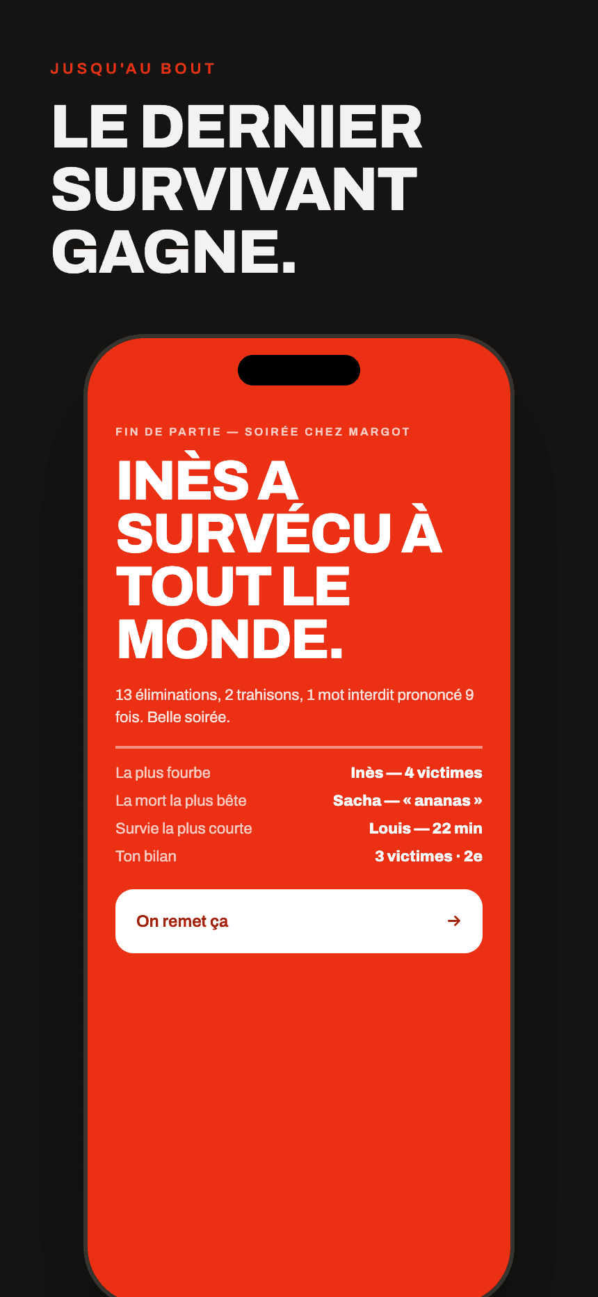 Écran fin de partie Interfector — Inès a survécu à tout le monde.